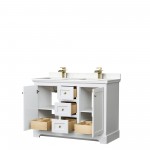 48 Inch Double Bathroom Vanity in White, Light-Vein Carrara Cultured Marble Countertop, Sinks, Gold Trim