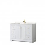 48 Inch Single Bathroom Vanity in White, Light-Vein Carrara Cultured Marble Countertop, Sink, Gold Trim