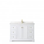 48 Inch Single Bathroom Vanity in White, Light-Vein Carrara Cultured Marble Countertop, Sink, Gold Trim