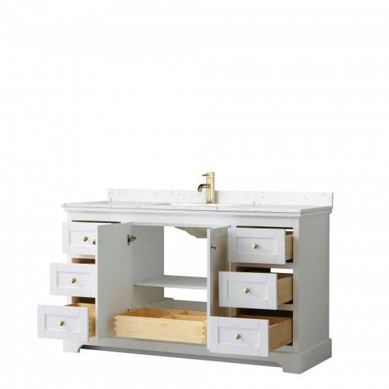 60 Inch Single Bathroom Vanity in White, Light-Vein Carrara Cultured Marble Countertop, Sink, Gold Trim