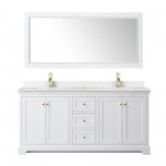 72 Inch Double Bathroom Vanity in White, Light-Vein Carrara Cultured Marble Countertop, Sinks, Gold Trim