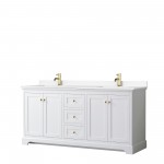 72 Inch Double Bathroom Vanity in White, White Cultured Marble Countertop, Sinks, Gold Trim