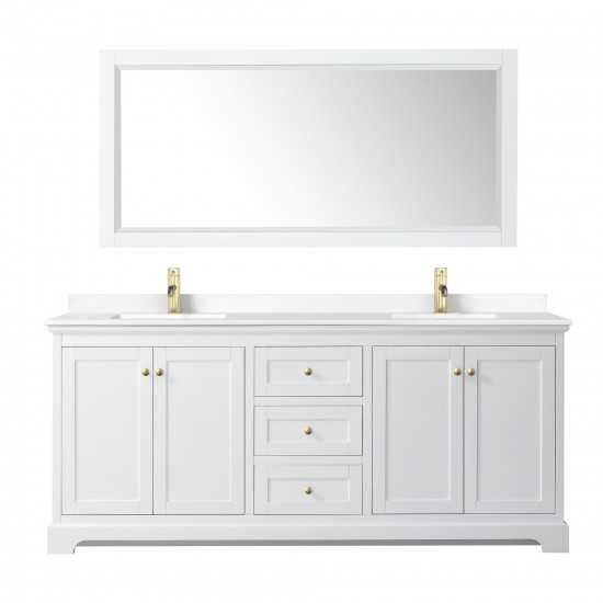 80 Inch Double Bathroom Vanity in White, White Cultured Marble Countertop, Sinks, Gold Trim