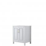 30 Inch Single Bathroom Vanity in White, No Countertop, No Sink, Gold Trim