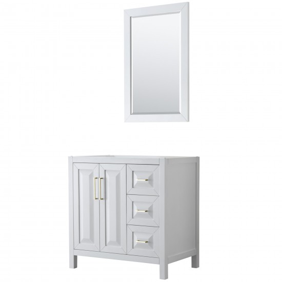 36 Inch Single Bathroom Vanity in White, No Countertop, No Sink, 24 Inch Mirror, Gold Trim