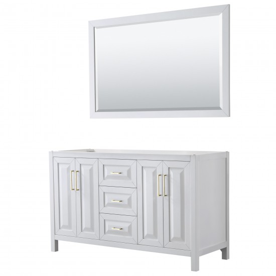 60 Inch Double Bathroom Vanity in White, No Countertop, No Sink, 58 Inch Mirror, Gold Trim