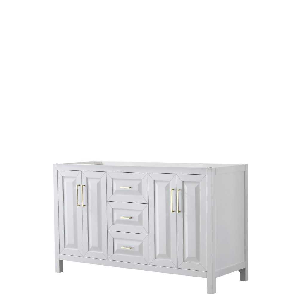 60 Inch Double Bathroom Vanity in White, No Countertop, No Sink, Gold Trim