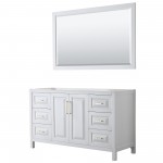 60 Inch Single Bathroom Vanity in White, No Countertop, No Sink, 58 Inch Mirror, Gold Trim