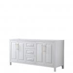 72 Inch Double Bathroom Vanity in White, No Countertop, No Sink, Gold Trim