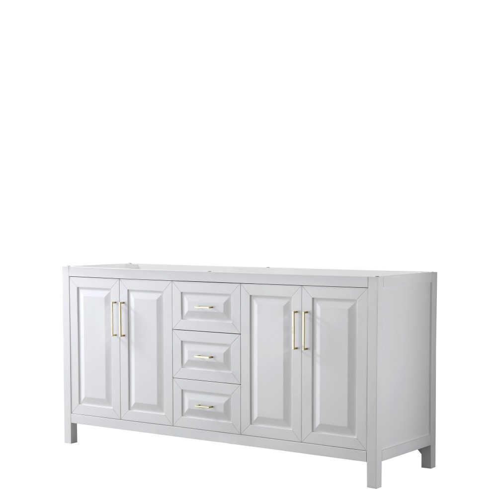 72 Inch Double Bathroom Vanity in White, No Countertop, No Sink, Gold Trim