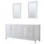 80 Inch Double Bathroom Vanity in White, No Countertop, No Sink, 24 Inch Mirrors, Gold Trim