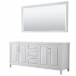 80 Inch Double Bathroom Vanity in White, No Countertop, No Sink, 70 Inch Mirror, Gold Trim