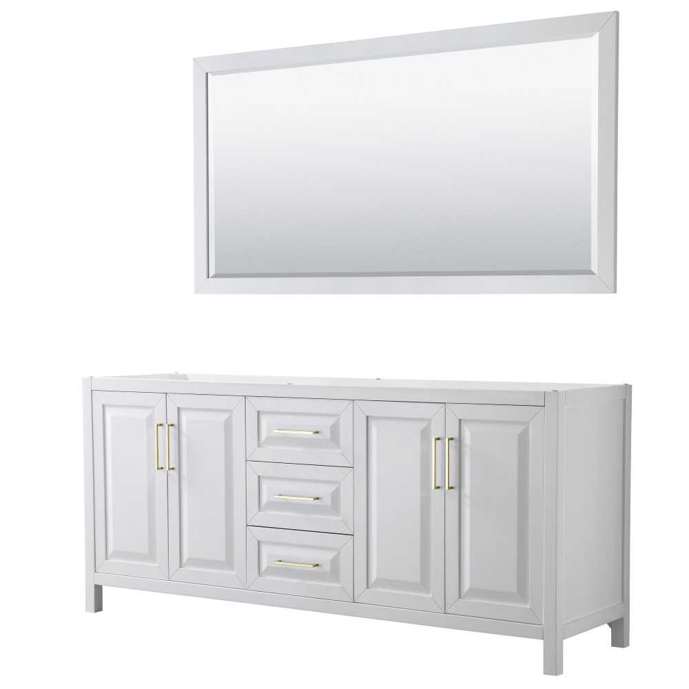 80 Inch Double Bathroom Vanity in White, No Countertop, No Sink, 70 Inch Mirror, Gold Trim