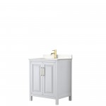 30 Inch Single Bathroom Vanity in White, Light-Vein Carrara Cultured Marble Countertop, Sink, Gold Trim