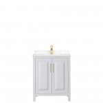 30 Inch Single Bathroom Vanity in White, Light-Vein Carrara Cultured Marble Countertop, Sink, Gold Trim