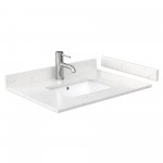 30 Inch Single Bathroom Vanity in White, Light-Vein Carrara Cultured Marble Countertop, Sink, Gold Trim