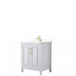 30 Inch Single Bathroom Vanity in White, White Cultured Marble Countertop, Sink, Gold Trim