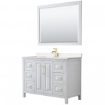 48 Inch Single Bathroom Vanity in White, Light-Vein Carrara Cultured Marble Countertop, Sink, 46 Inch Mirror, Gold Trim