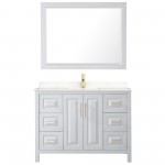 48 Inch Single Bathroom Vanity in White, Light-Vein Carrara Cultured Marble Countertop, Sink, 46 Inch Mirror, Gold Trim