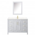 48 Inch Single Bathroom Vanity in White, Light-Vein Carrara Cultured Marble Countertop, Sink, Medicine Cabinet, Gold Trim