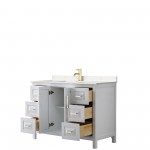 48 Inch Single Bathroom Vanity in White, Light-Vein Carrara Cultured Marble Countertop, Sink, Gold Trim