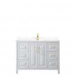 48 Inch Single Bathroom Vanity in White, Light-Vein Carrara Cultured Marble Countertop, Sink, Gold Trim