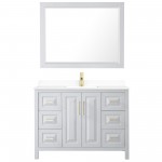 48 Inch Single Bathroom Vanity in White, White Cultured Marble Countertop, Sink, 46 Inch Mirror, Gold Trim