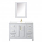 48 Inch Single Bathroom Vanity in White, White Cultured Marble Countertop, Sink, Medicine Cabinet, Gold Trim