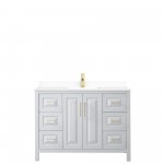 48 Inch Single Bathroom Vanity in White, White Cultured Marble Countertop, Sink, Gold Trim