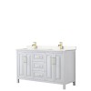 60 Inch Double Bathroom Vanity in White, Light-Vein Carrara Cultured Marble Countertop, Sinks, Gold Trim