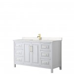 60 Inch Single Bathroom Vanity in White, Light-Vein Carrara Cultured Marble Countertop, Sink, Gold Trim