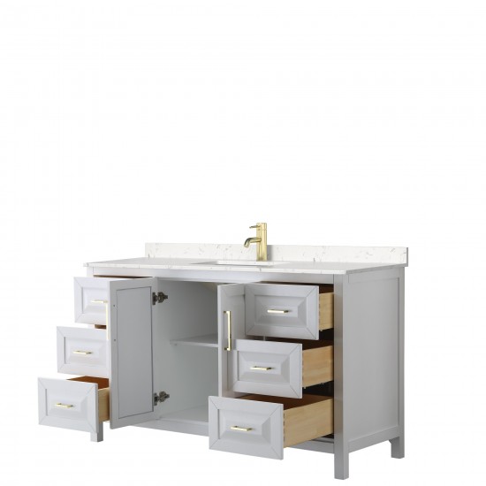 60 Inch Single Bathroom Vanity in White, Light-Vein Carrara Cultured Marble Countertop, Sink, Gold Trim