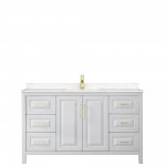 60 Inch Single Bathroom Vanity in White, Light-Vein Carrara Cultured Marble Countertop, Sink, Gold Trim