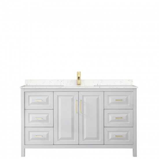 60 Inch Single Bathroom Vanity in White, Light-Vein Carrara Cultured Marble Countertop, Sink, Gold Trim