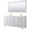 72 Inch Double Bathroom Vanity in White, Light-Vein Carrara Cultured Marble Countertop, Sinks, 70 Inch Mirror, Gold Trim