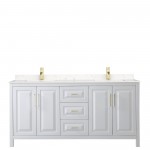 72 Inch Double Bathroom Vanity in White, Light-Vein Carrara Cultured Marble Countertop, Sinks, Gold Trim