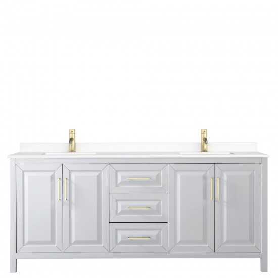 80 Inch Double Bathroom Vanity in White, White Cultured Marble Countertop, Sinks, Gold Trim