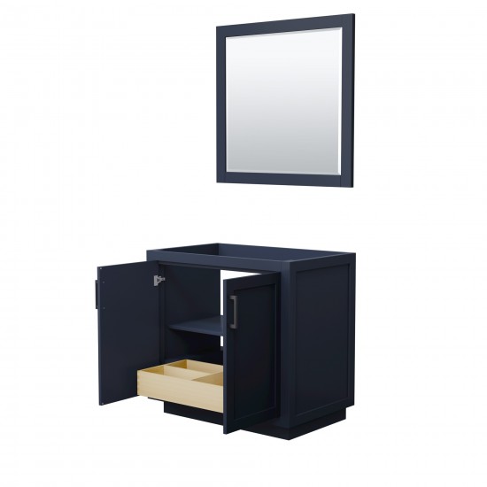 36 Inch Single Bathroom Vanity in Dark Blue, No Countertop, No Sink, Black Trim, 34 Inch Mirror