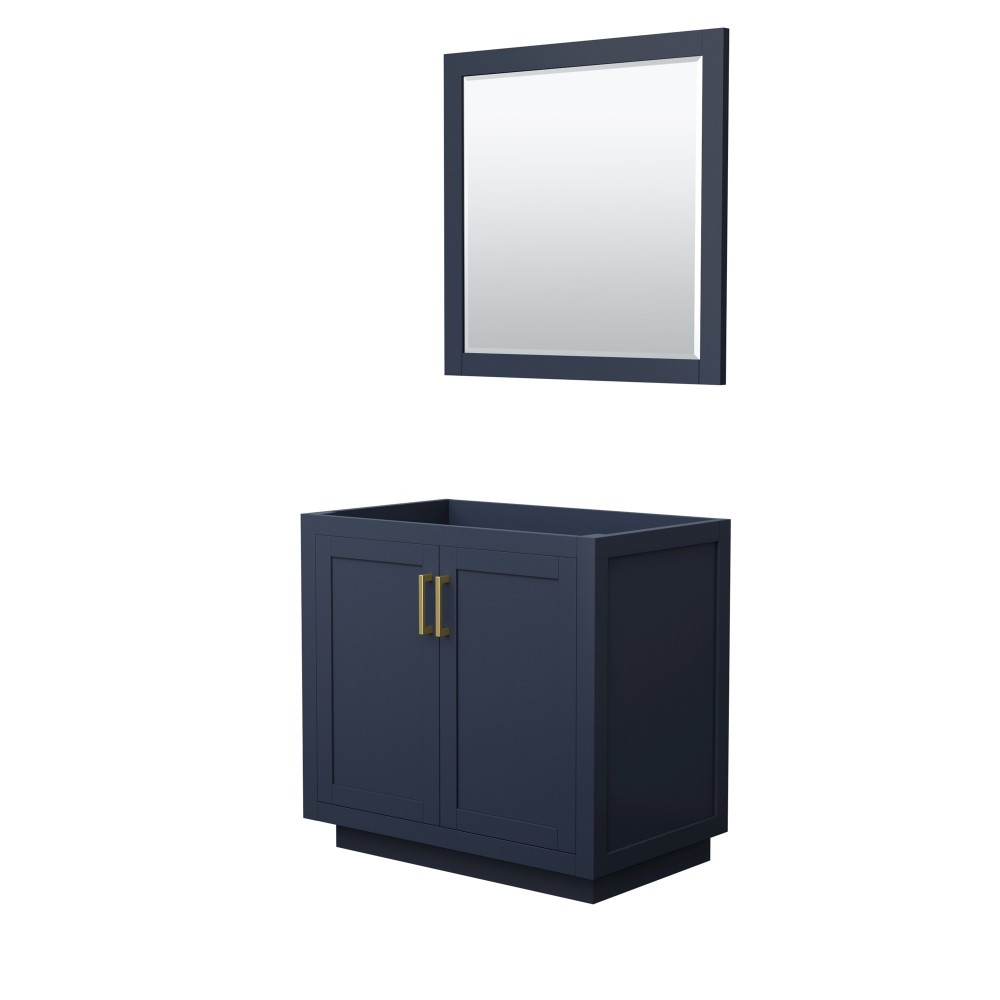 36 Inch Single Bathroom Vanity in Dark Blue, No Countertop, No Sink, Gold Trim, 34 Inch Mirror 36 Inch Single Bathroom Vanity in Dark Blue, No Countertop, No Sink, Gold Trim, 34 Inch Mirror