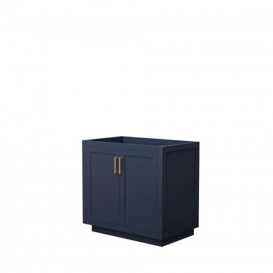 36 Inch Single Bathroom Vanity in Dark Blue, No Countertop, No Sink, Gold Trim