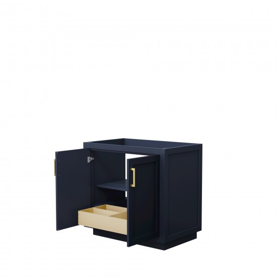 36 Inch Single Bathroom Vanity in Dark Blue, No Countertop, No Sink, Gold Trim