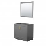 36 Inch Single Bathroom Vanity in Dark Gray, No Countertop, No Sink, Gold Trim, 34 Inch Mirror