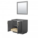 36 Inch Single Bathroom Vanity in Dark Gray, No Countertop, No Sink, Gold Trim, 34 Inch Mirror