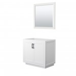 36 Inch Single Bathroom Vanity in White, No Countertop, No Sink, Black Trim, 34 Inch Mirror