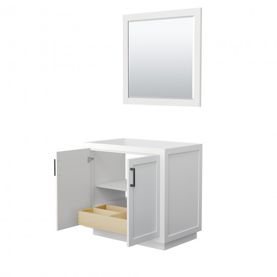 36 Inch Single Bathroom Vanity in White, No Countertop, No Sink, Black Trim, 34 Inch Mirror