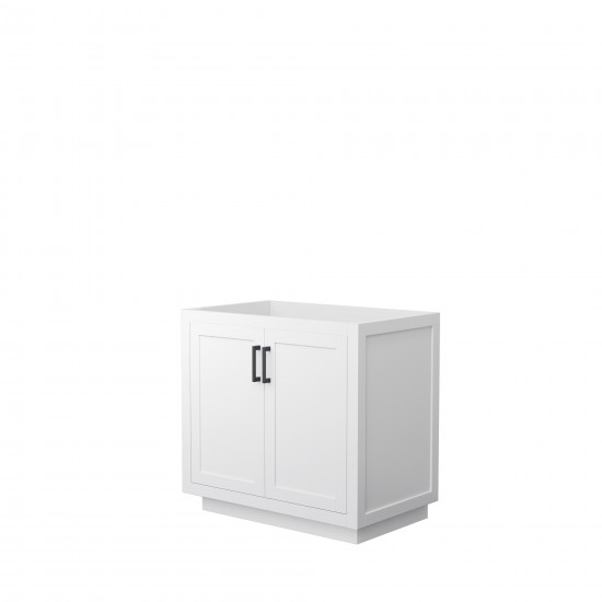 36 Inch Single Bathroom Vanity in White, No Countertop, No Sink, Black Trim