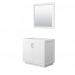 36 Inch Single Bathroom Vanity in White, No Countertop, No Sink, Gold Trim, 34 Inch Mirror