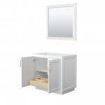 36 Inch Single Bathroom Vanity in White, No Countertop, No Sink, Gold Trim, 34 Inch Mirror