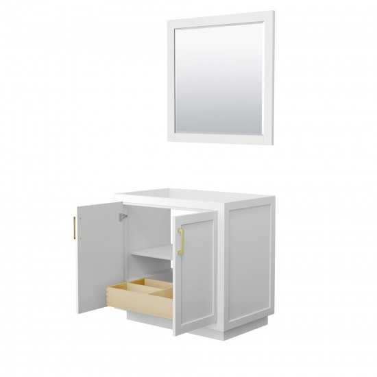 36 Inch Single Bathroom Vanity in White, No Countertop, No Sink, Gold Trim, 34 Inch Mirror