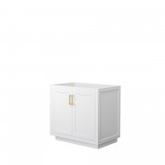 36 Inch Single Bathroom Vanity in White, No Countertop, No Sink, Gold Trim